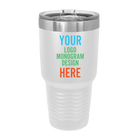Personalized white Polar Camel 30 oz vacuum insulated tumbler with custom full color printed logo, monogram, or design, includes sliding lid