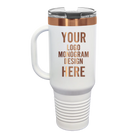 Personalized white with rose gold Polar Camel 40 oz insulated tumbler mug with custom laser engraved logo, monogram, or design