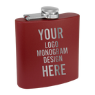 Personalized maroon Polar Camel 6 oz hip flask with custom laser etched logo, monogram, or design
