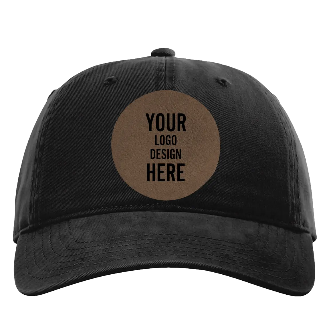 Custom black Richardson 326 Cotton Twill Hat with laser etched circle leatherette patch
