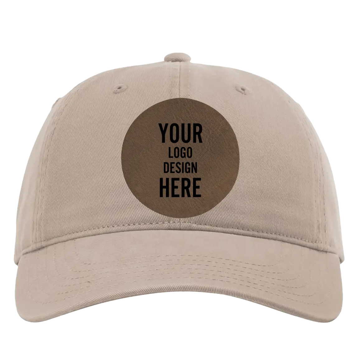 Custom dark khaki Richardson 326 Cotton Twill Hat with laser etched circle leatherette patch