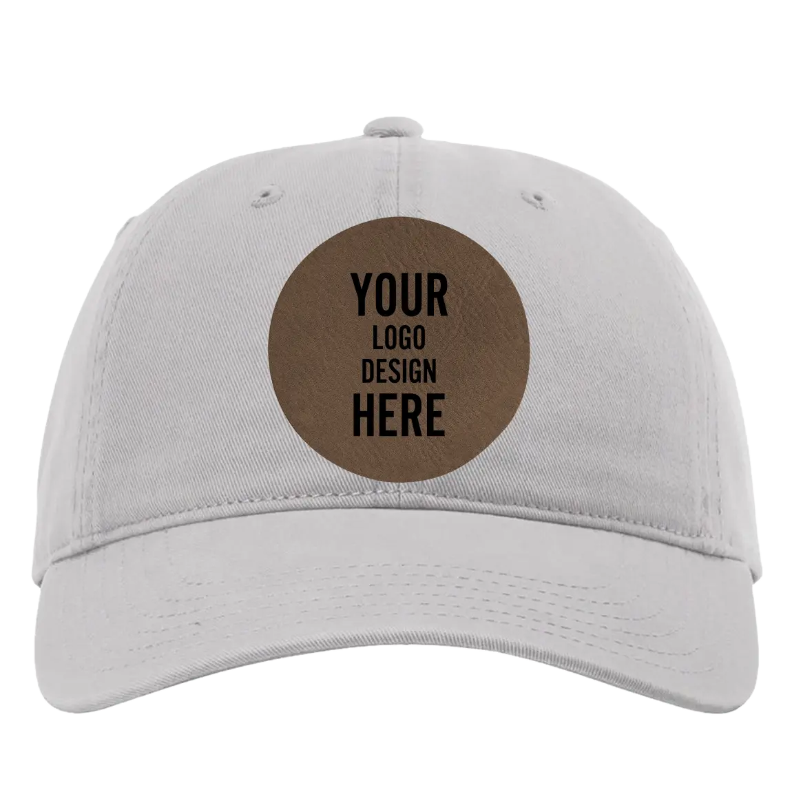Custom grey Richardson 326 Cotton Twill Hat with laser etched circle leatherette patch