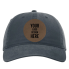 Custom navy Richardson 326 Cotton Twill Hat with laser etched circle leatherette patch