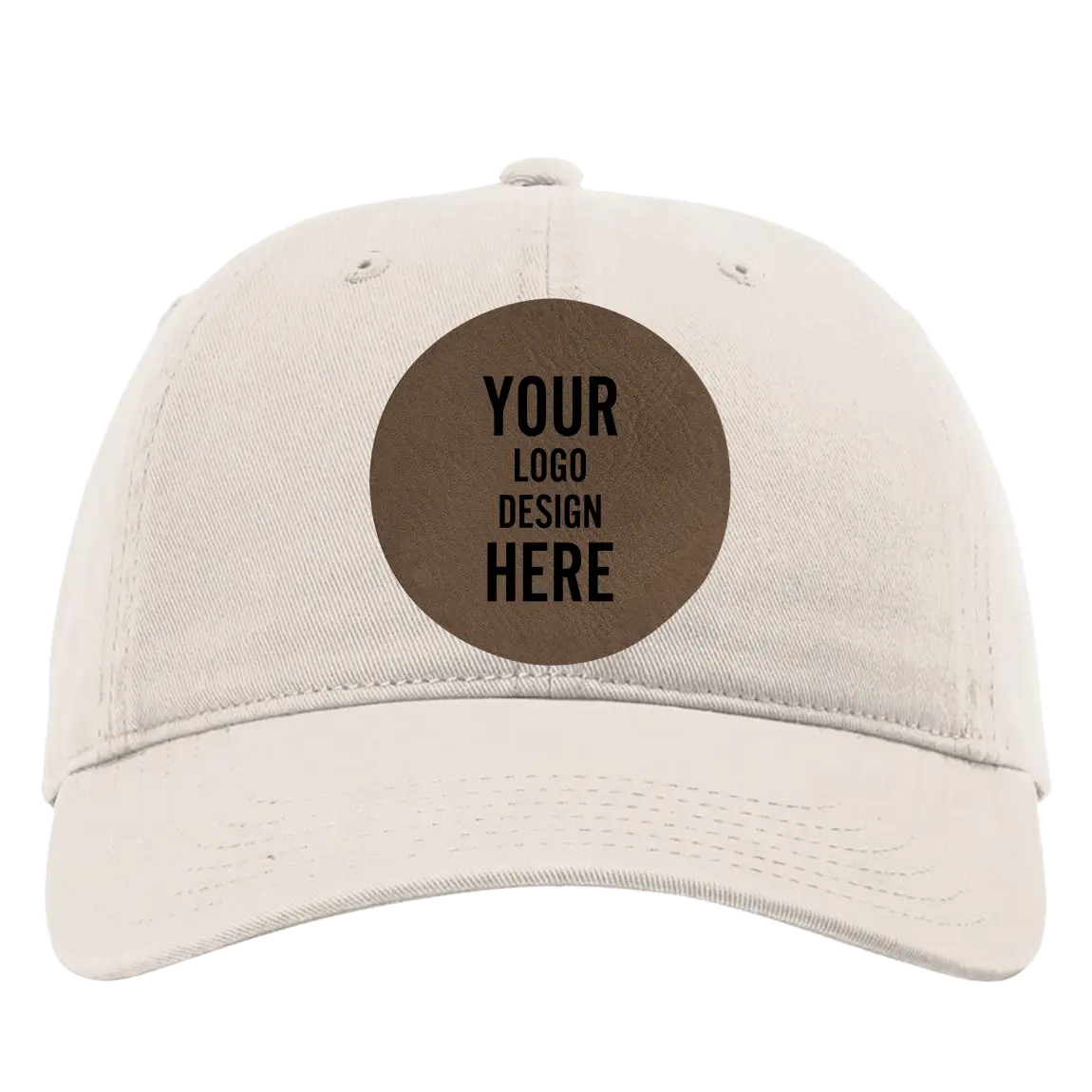 Custom stone Richardson 326 Cotton Twill Hat with laser etched circle leatherette patch