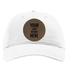 Custom white Richardson 326 Cotton Twill Hat with laser etched circle leatherette patch
