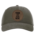 Custom army green Richardson 326 Cotton Twill Hat with laser etched circle stitch leatherette patch