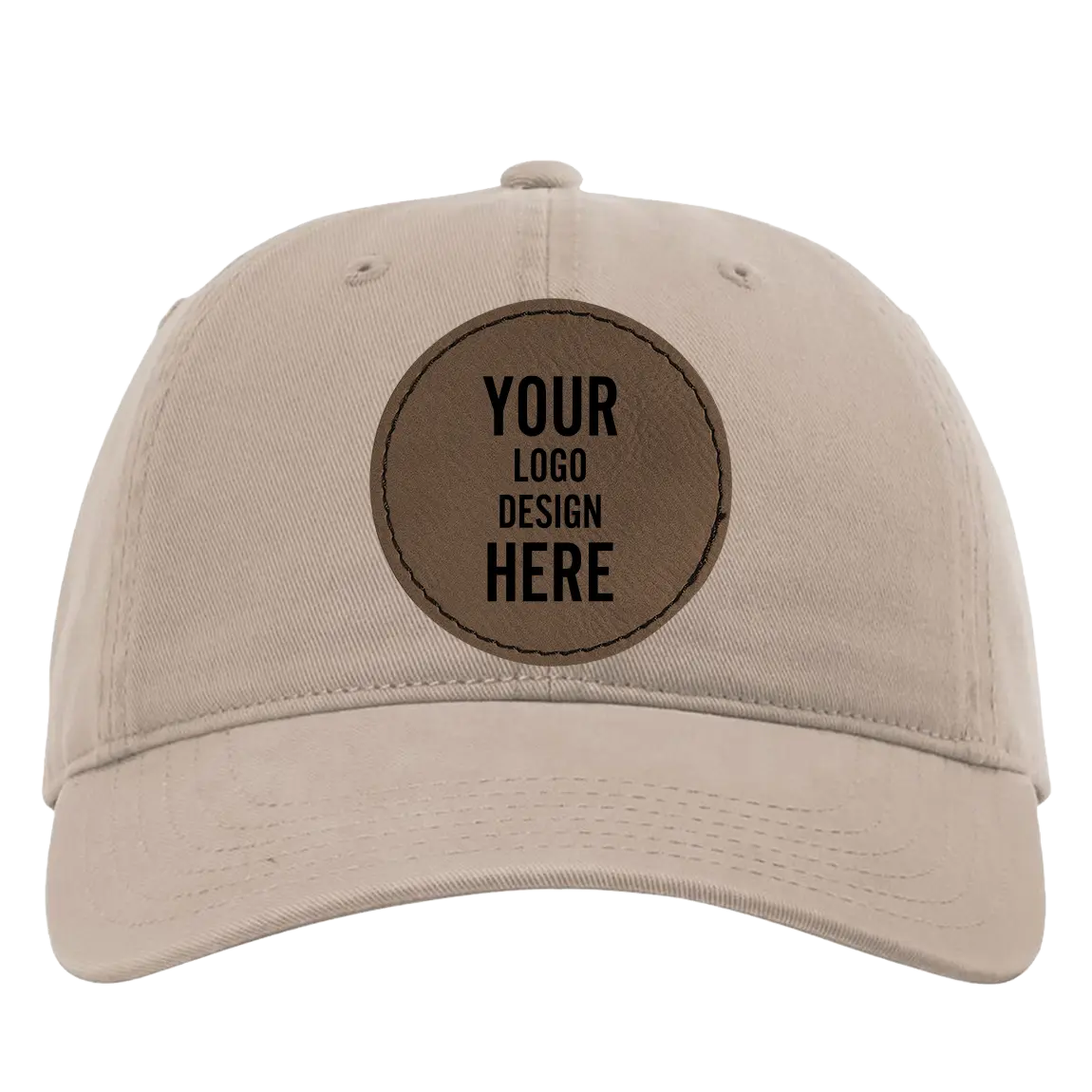Custom dark khaki Richardson 326 Cotton Twill Hat with laser etched circle stitch leatherette patch