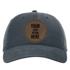 Custom navy Richardson 326 Cotton Twill Hat with laser etched circle stitch leatherette patch