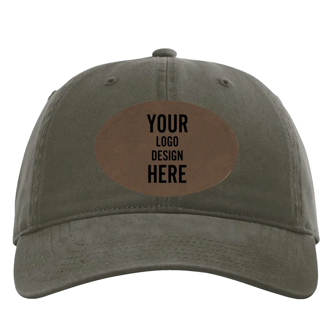 Custom army green Richardson 326 Cotton Twill Hat with laser etched oval leatherette patch