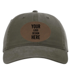 Custom army green Richardson 326 Cotton Twill Hat with laser etched oval leatherette patch