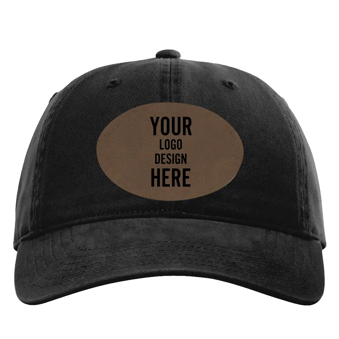 Custom black Richardson 326 Cotton Twill Hat with laser etched oval leatherette patch