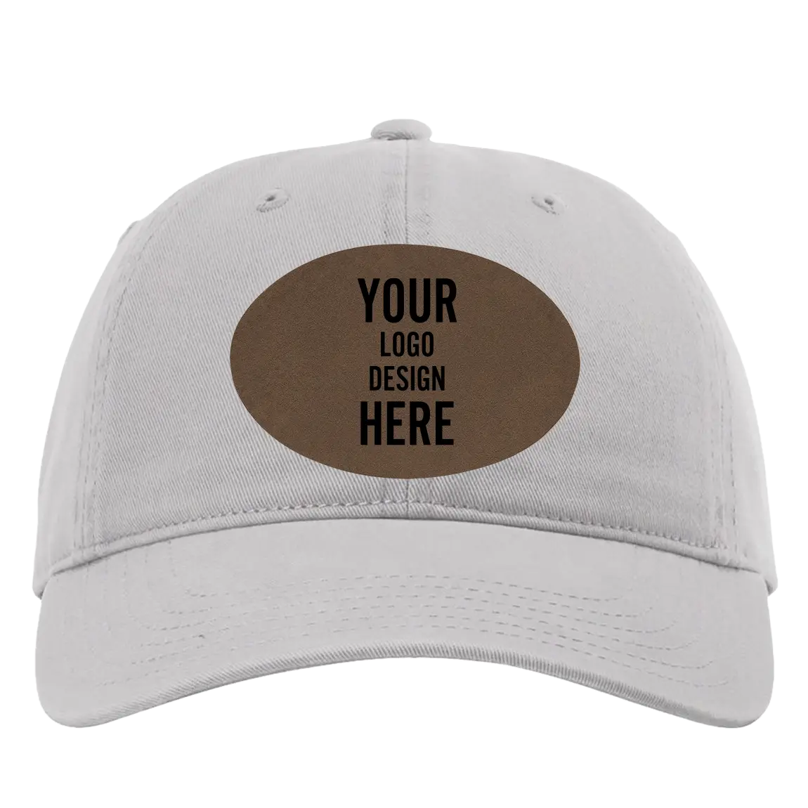 Custom grey Richardson 326 Cotton Twill Hat with laser etched oval leatherette patch