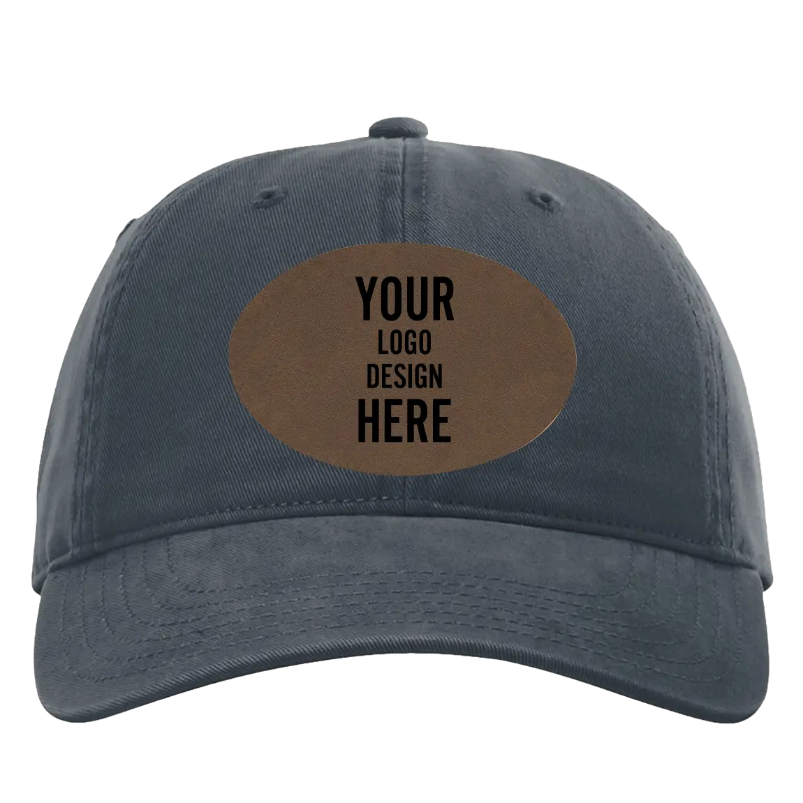 Custom navy Richardson 326 Cotton Twill Hat with laser etched oval leatherette patch