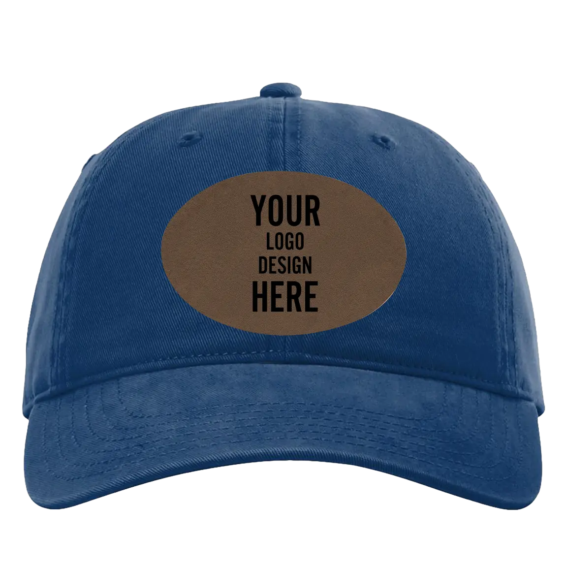 Custom royal Richardson 326 Cotton Twill Hat with laser etched oval leatherette patch
