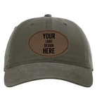 Custom army green Richardson 326 Cotton Twill Hat with laser etched oval stitch leatherette patch