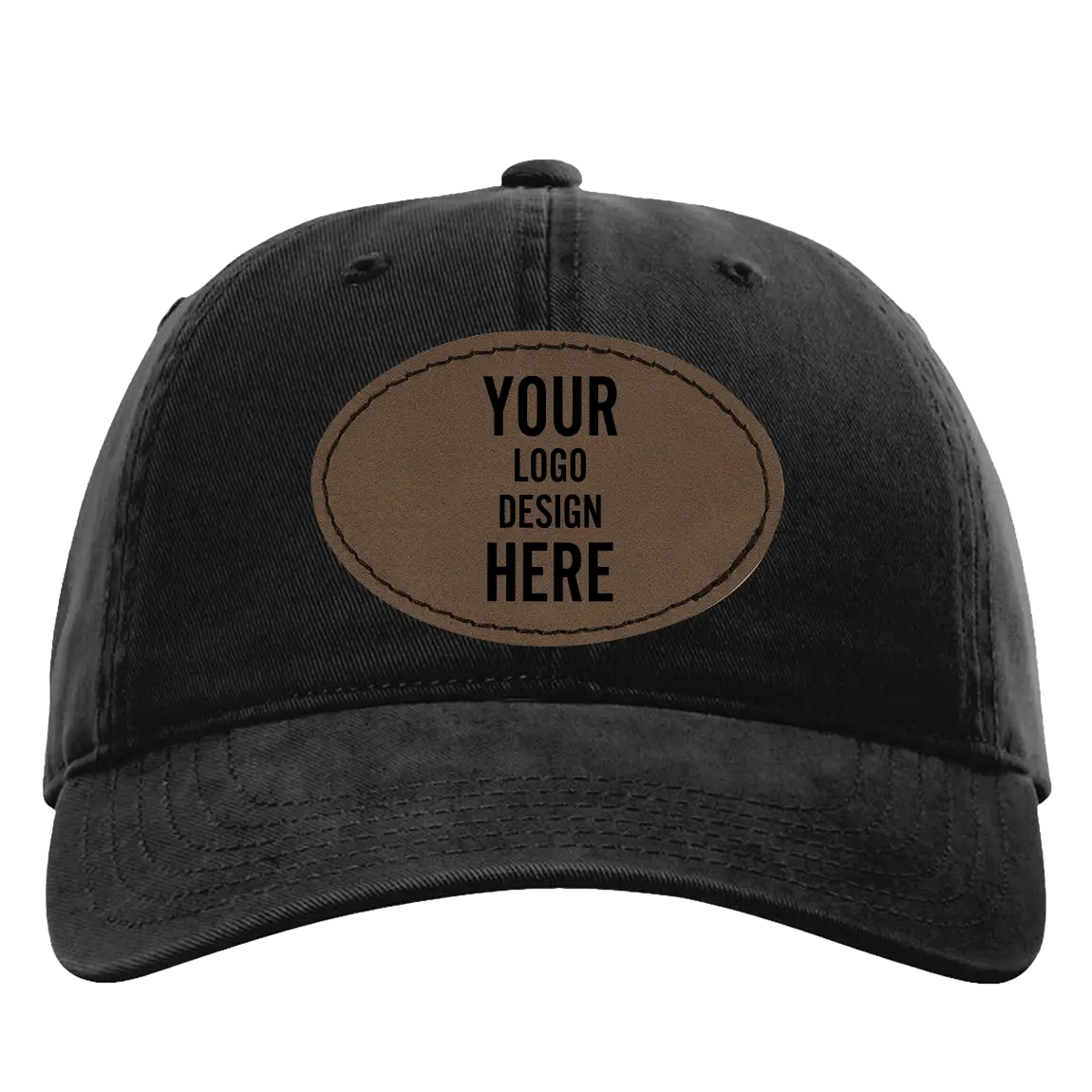 Custom black Richardson 326 Cotton Twill Hat with laser etched oval stitch leatherette patch