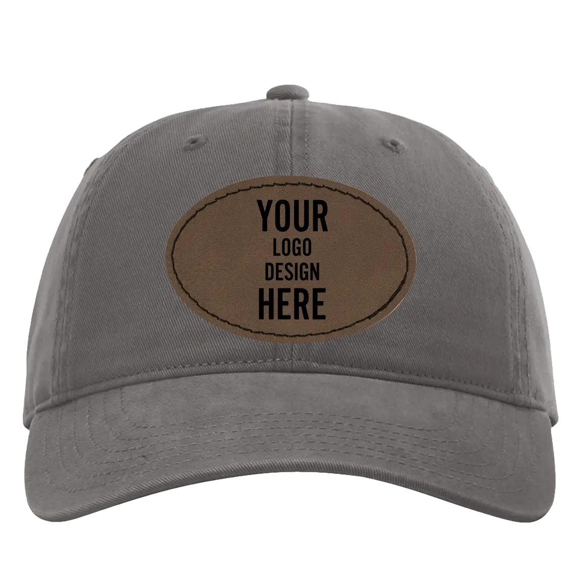 Custom charcoal Richardson 326 Cotton Twill Hat with laser etched oval stitch leatherette patch