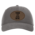 Custom charcoal Richardson 326 Cotton Twill Hat with laser etched oval stitch leatherette patch