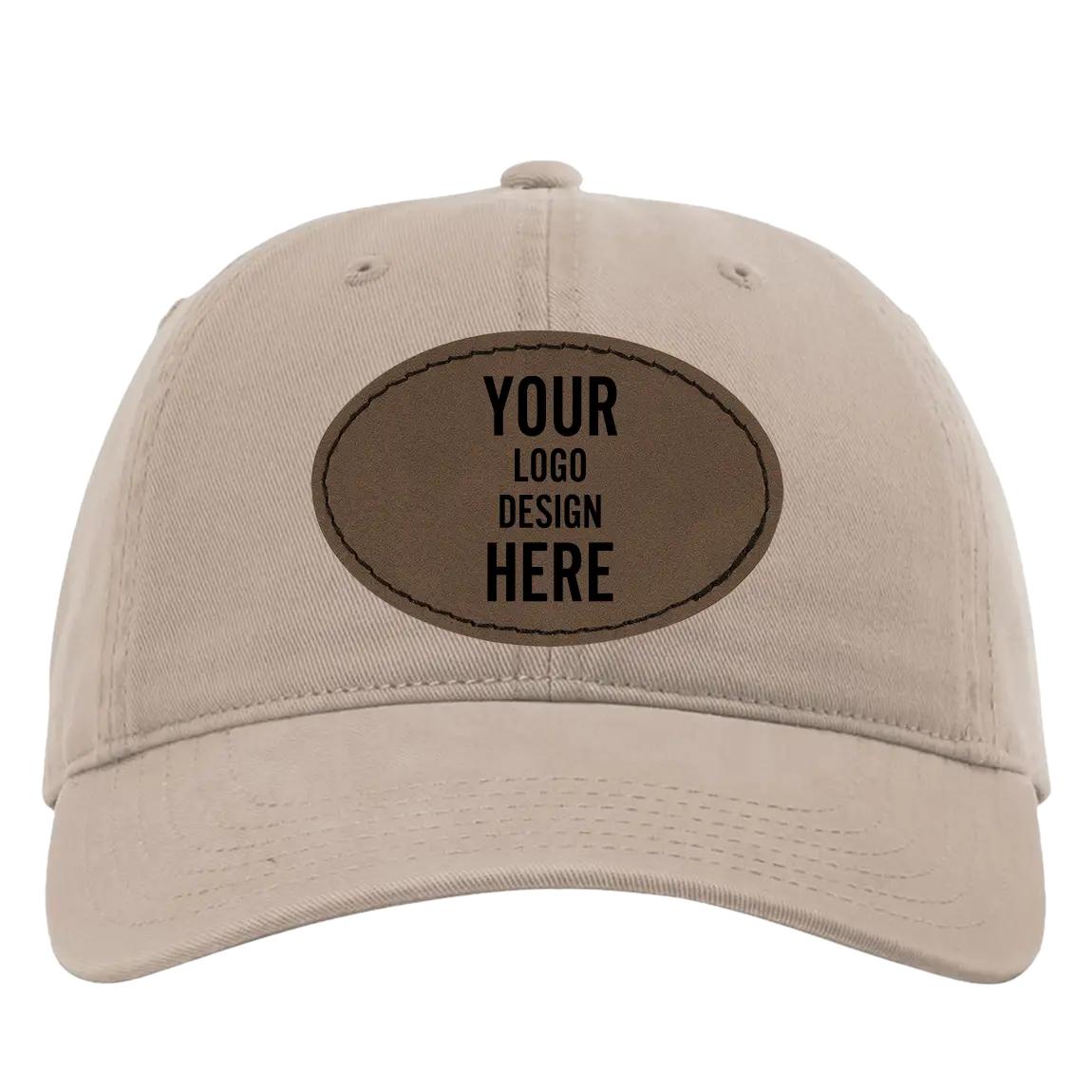 Custom dark khaki Richardson 326 Cotton Twill Hat with laser etched oval stitch leatherette patch