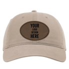 Custom dark khaki Richardson 326 Cotton Twill Hat with laser etched oval stitch leatherette patch