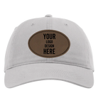 Custom grey Richardson 326 Cotton Twill Hat with laser etched oval stitch leatherette patch