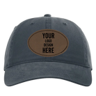 Custom navy Richardson 326 Cotton Twill Hat with laser etched oval stitch leatherette patch