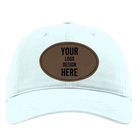 Custom powder blue Richardson 326 Cotton Twill Hat with laser etched oval stitch leatherette patch