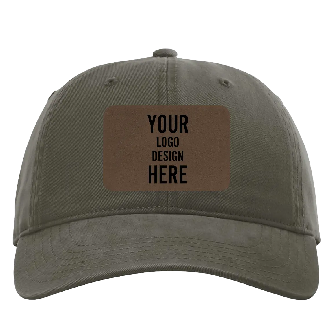 Custom army green Richardson 326 Cotton Twill Hat with laser etched rectangle leatherette patch
