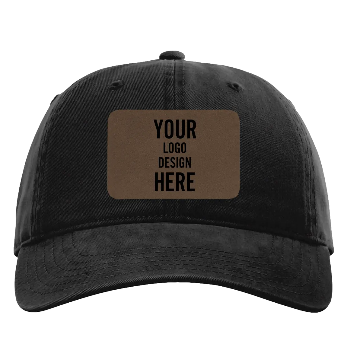 Custom black Richardson 326 Cotton Twill Hat with laser etched rectangle leatherette patch