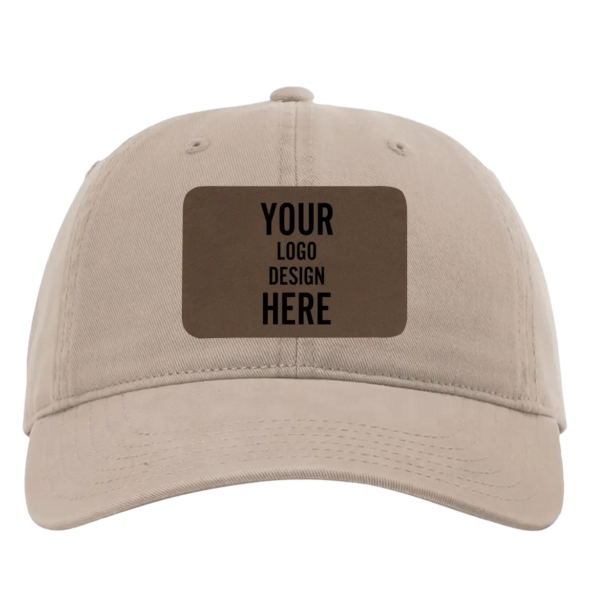 Custom dark khaki Richardson 326 Cotton Twill Hat with laser etched rectangle leatherette patch