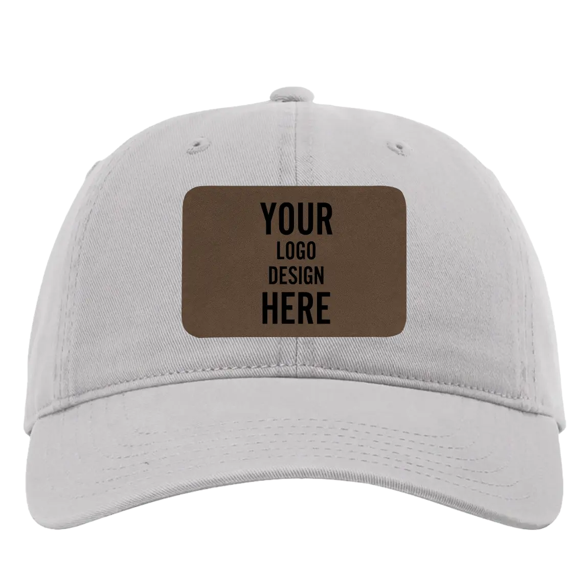 Custom grey Richardson 326 Cotton Twill Hat with laser etched rectangle leatherette patch