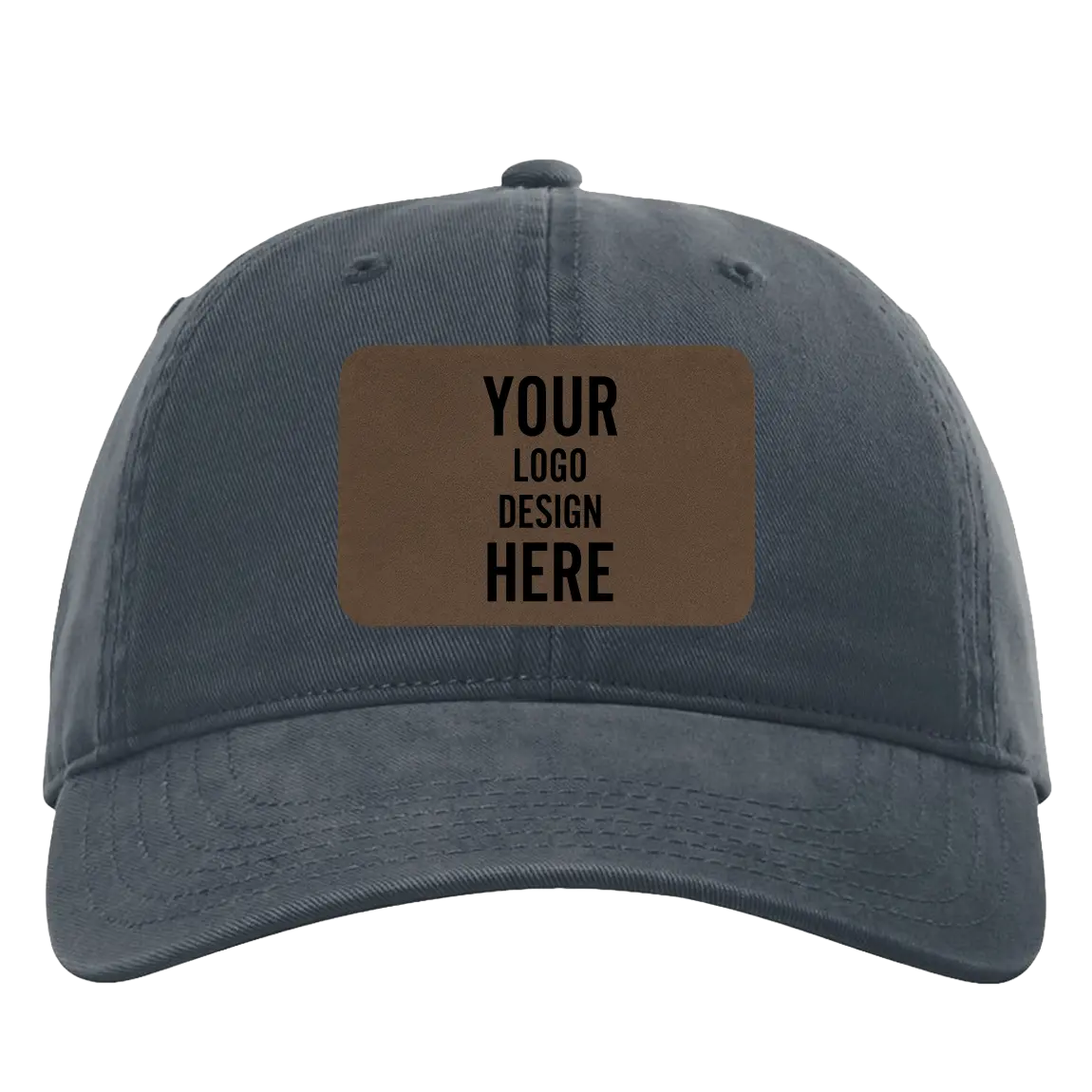 Custom navy Richardson 326 Cotton Twill Hat with laser etched rectangle leatherette patch