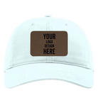Custom powder blue Richardson 326 Cotton Twill Hat with laser etched rectangle leatherette patch
