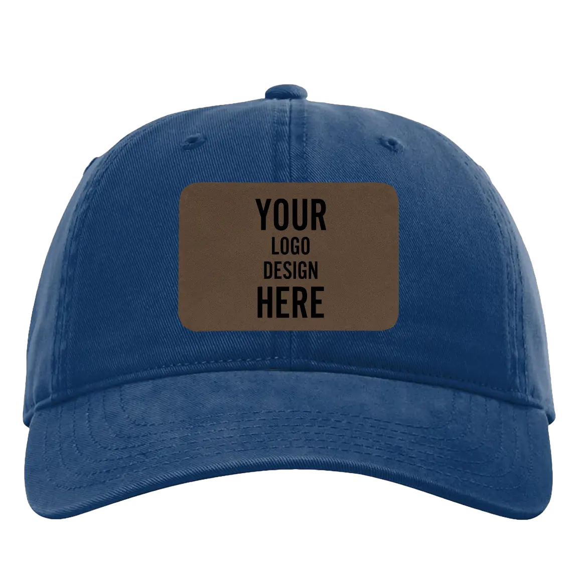 Custom royal Richardson 326 Cotton Twill Hat with laser etched rectangle leatherette patch