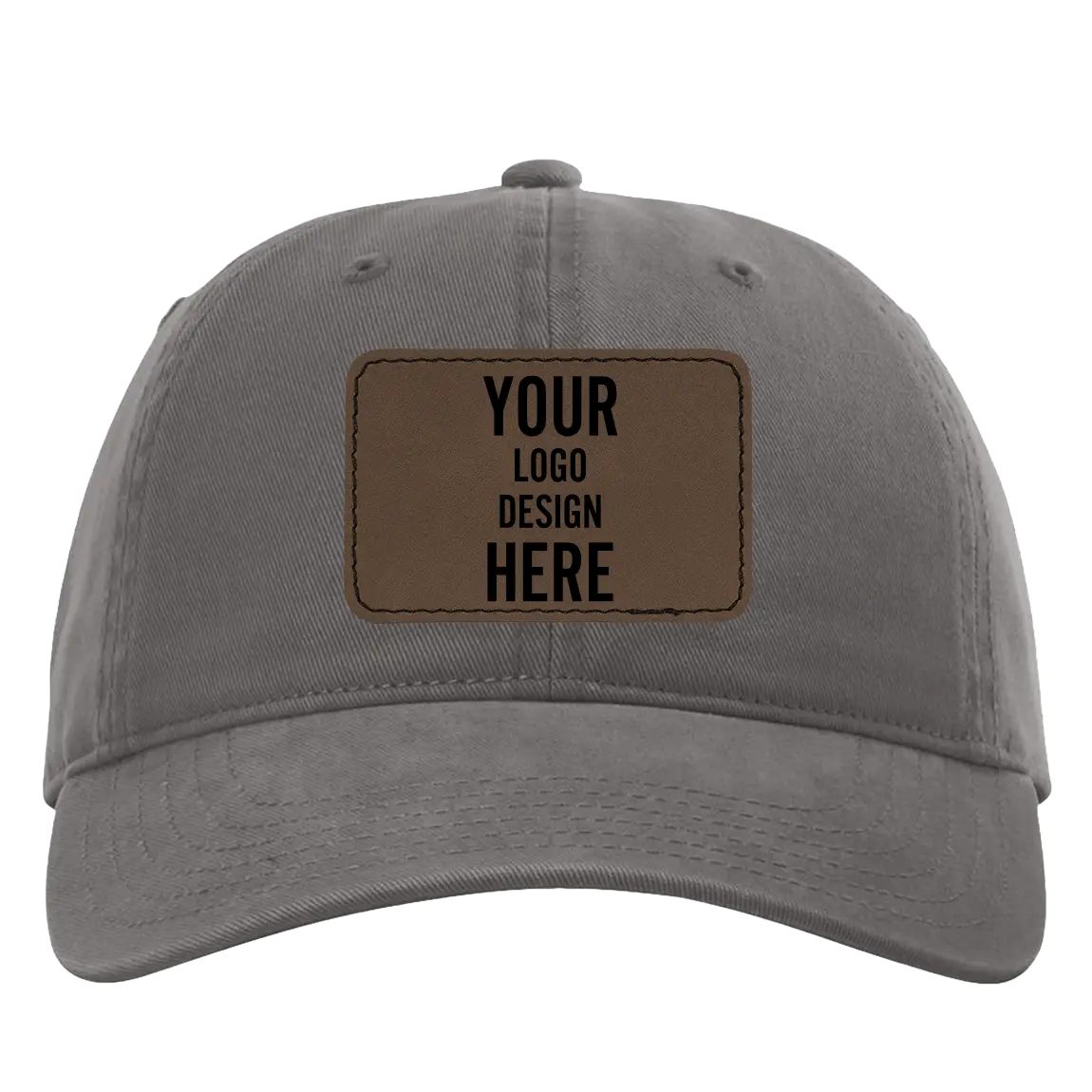 Custom charcoal Richardson 326 Cotton Twill Hat with laser etched rectangle stitch leatherette patch