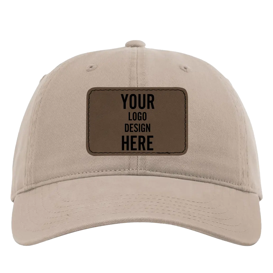 Custom dark khaki Richardson 326 Cotton Twill Hat with laser etched rectangle stitch leatherette patch