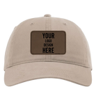 Custom dark khaki Richardson 326 Cotton Twill Hat with laser etched rectangle stitch leatherette patch