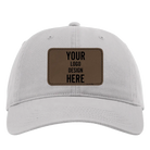 Custom grey Richardson 326 Cotton Twill Hat with laser etched rectangle stitch leatherette patch