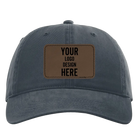 Custom navy Richardson 326 Cotton Twill Hat with laser etched rectangle stitch leatherette patch