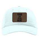 Custom powder blue Richardson 326 Cotton Twill Hat with laser etched rectangle stitch leatherette patch