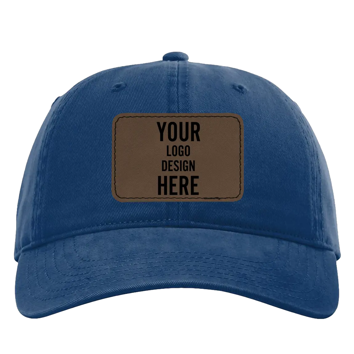 Custom royal Richardson 326 Cotton Twill Hat with laser etched rectangle stitch leatherette patch