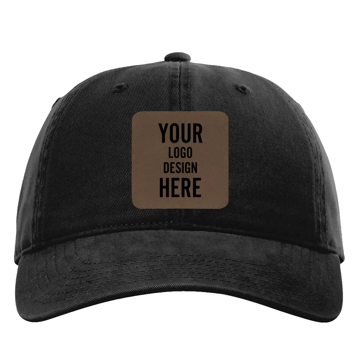 Custom black Richardson 326 Cotton Twill Hat with laser etched square leatherette patch