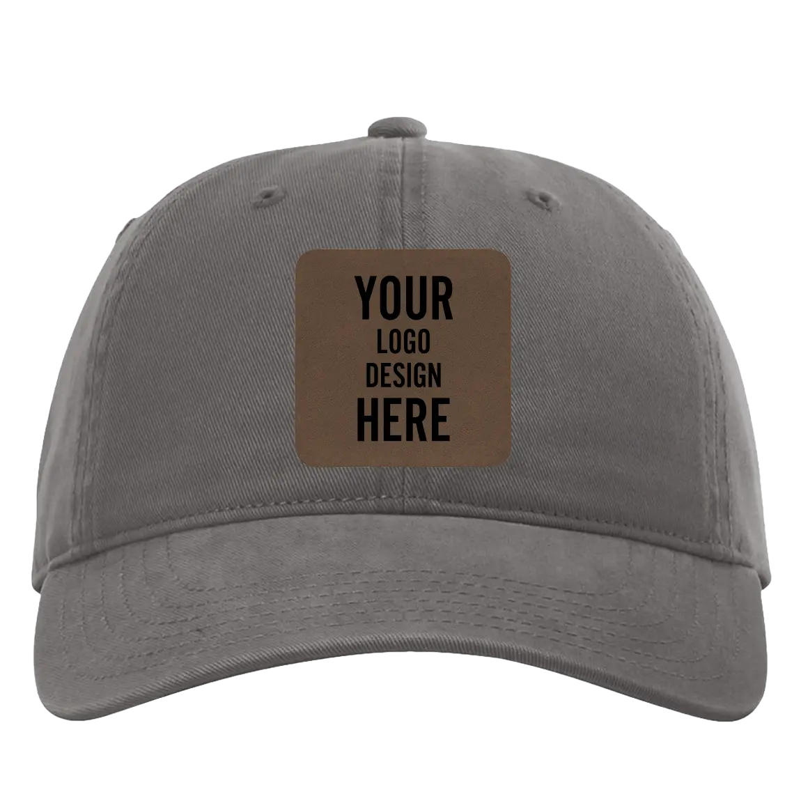 Custom charcoal Richardson 326 Cotton Twill Hat with laser etched square leatherette patch