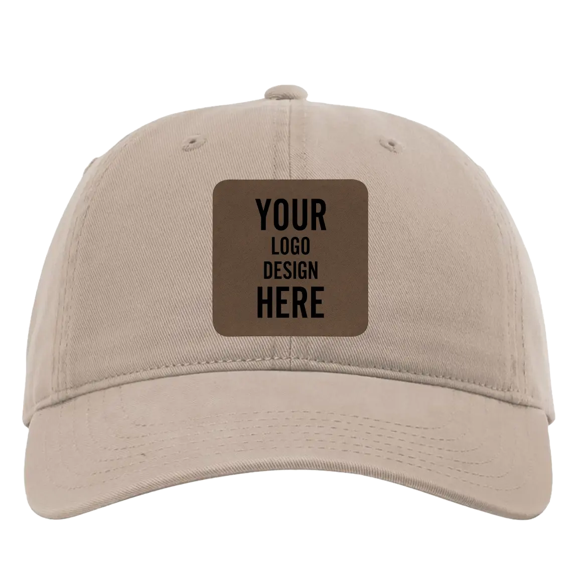 Custom dark khaki Richardson 326 Cotton Twill Hat with laser etched square leatherette patch