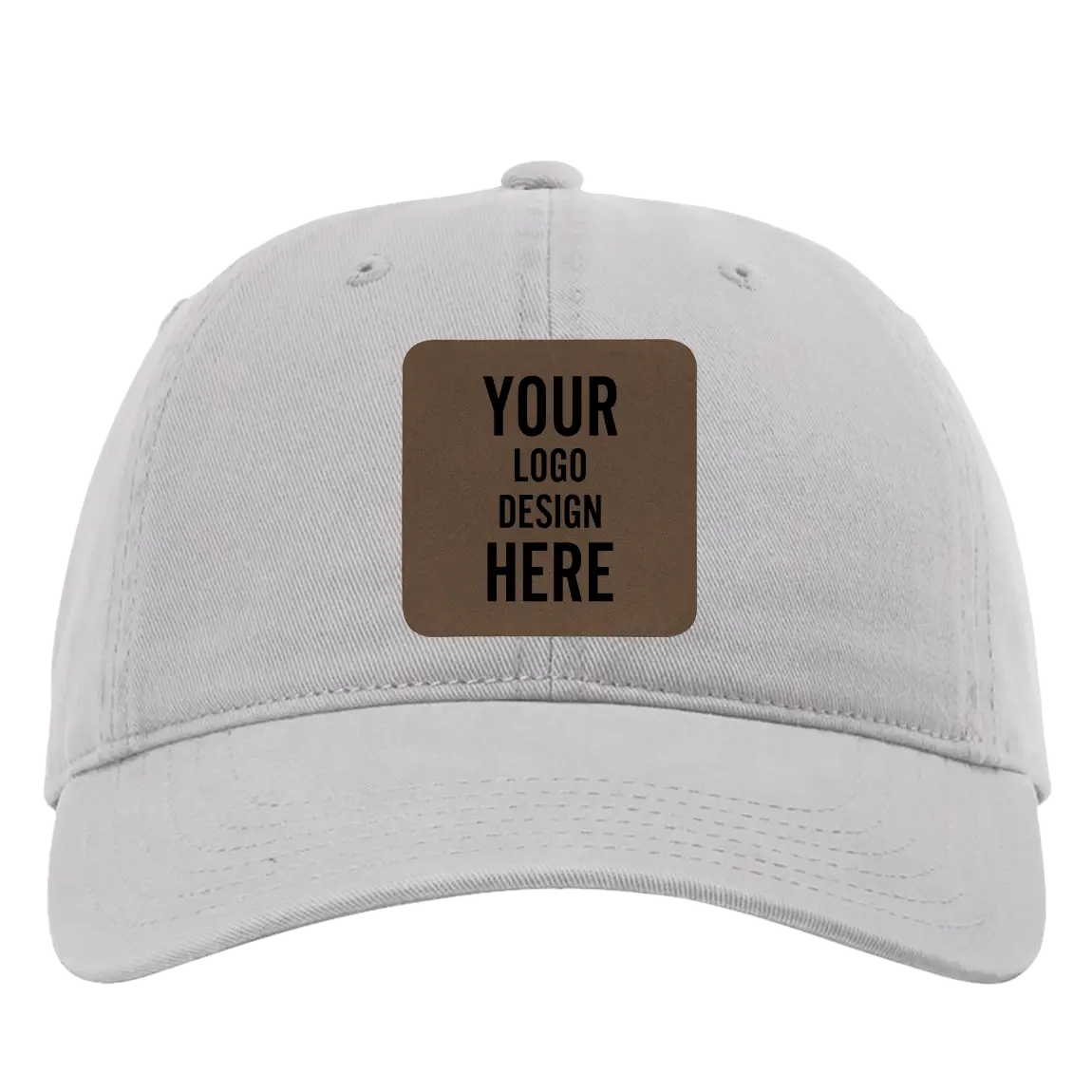 Custom grey Richardson 326 Cotton Twill Hat with laser etched square leatherette patch
