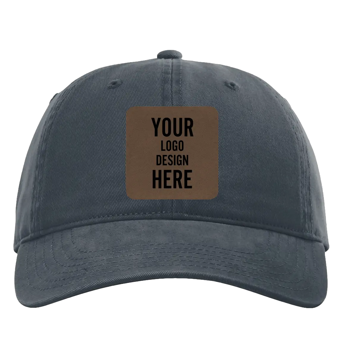 Custom navy Richardson 326 Cotton Twill Hat with laser etched square leatherette patch