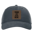 Custom navy Richardson 326 Cotton Twill Hat with laser etched square leatherette patch
