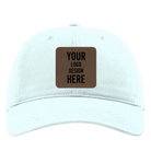 Custom powder blue Richardson 326 Cotton Twill Hat with laser etched square leatherette patch