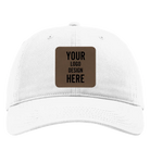 Custom white Richardson 326 Cotton Twill Hat with laser etched square leatherette patch