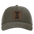 Custom army green Richardson 326 Cotton Twill Hat with laser etched square stitch leatherette patch